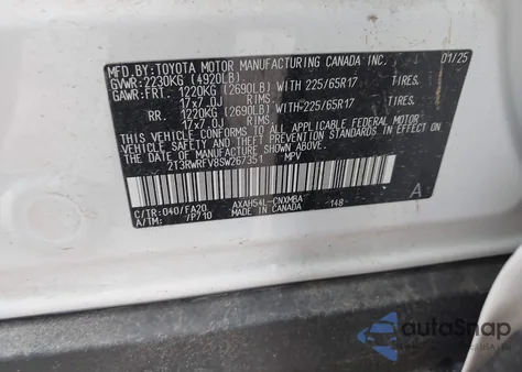 2025 Toyota Rav4 Hybrid Xle z USA, uszkodzony, nr VIN 2T3RWRFV8SW267351